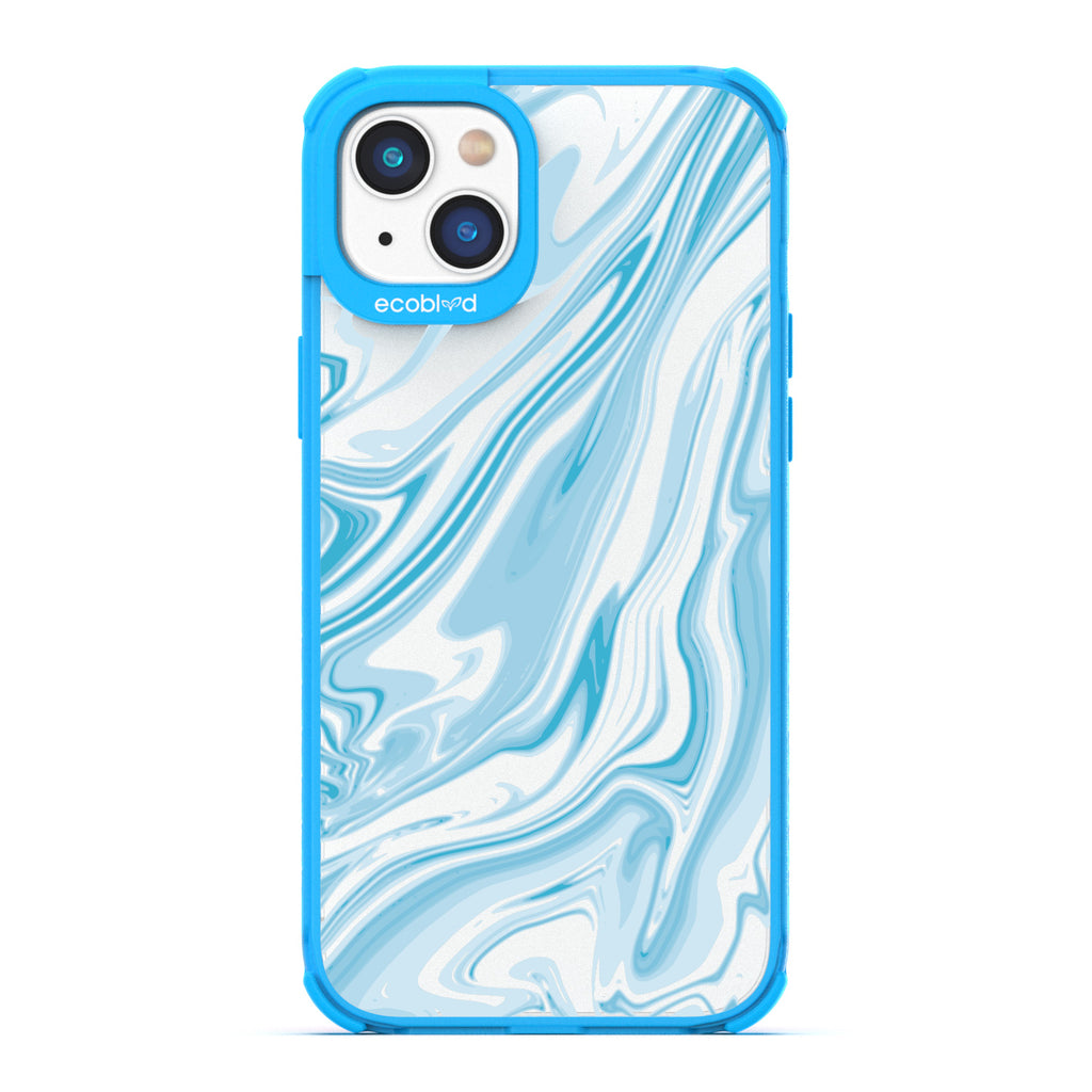 Timeless Collection - Blue Laguna Compostable iPhone 14 Case With Marble Swirls On a Clear Back