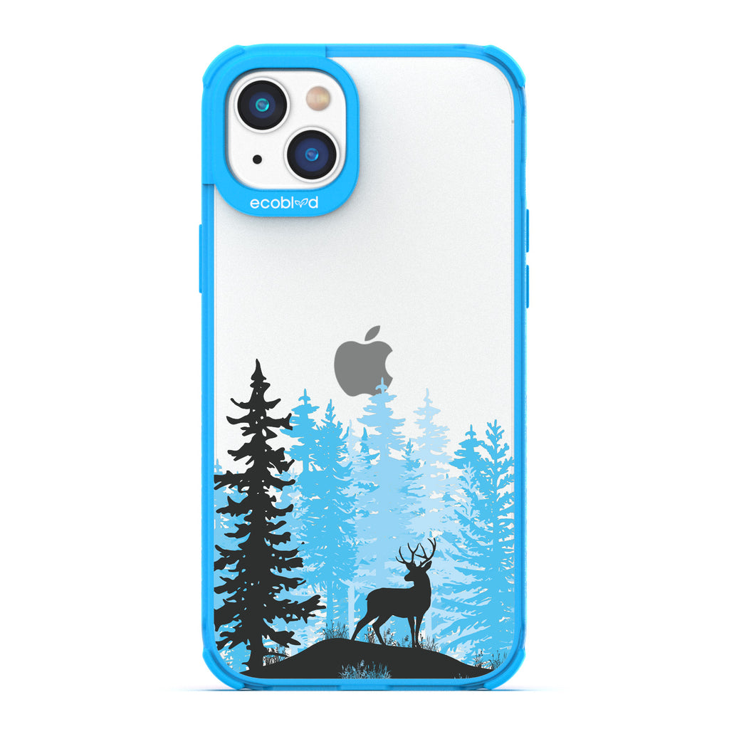 Winter Collection - Blue Compostable iPhone 14 Plus Case - Wild Stag Standing On Boulder In The Woods On Clear Back