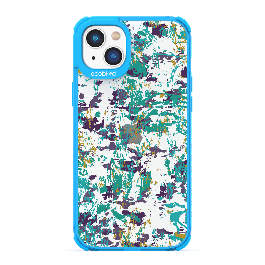 Contemporary Collection - Blue Compostable iPhone 14 Plus Case - Abstract Expressionist Paint Splatter On A Clear Back