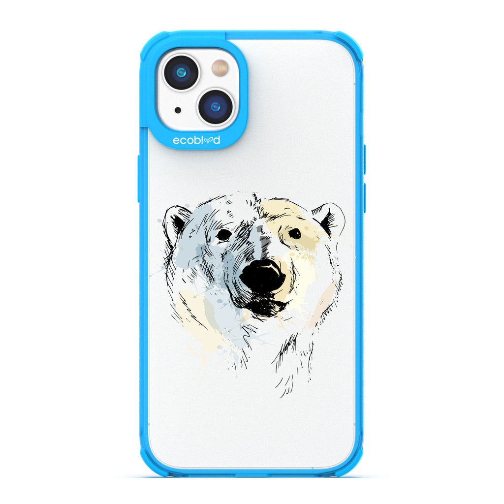 Winter Collection - Blue Compostable iPhone 14 Case - Illustrated Polar Bear Face On Clear Back