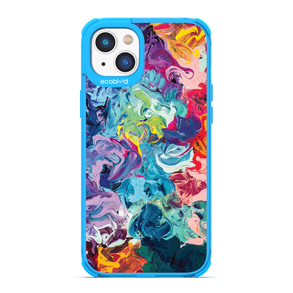 Contemporary Collection - Blue Compostable iPhone 14 Case - Abstract Colorful Oil Painting On A Clear Back