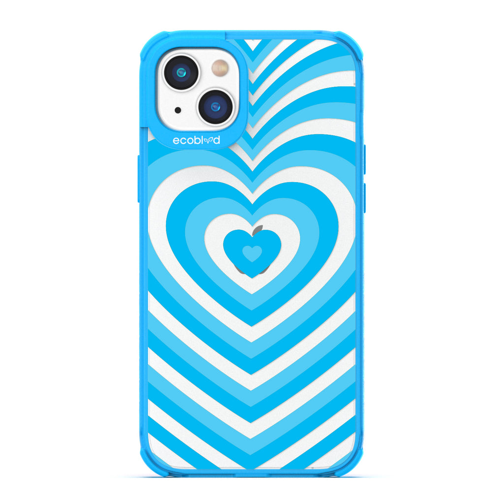 Love Collection - Blue Compostable iPhone 14 Plus Case - A Blue Heart Gradually Growing Larger On A Clear Back