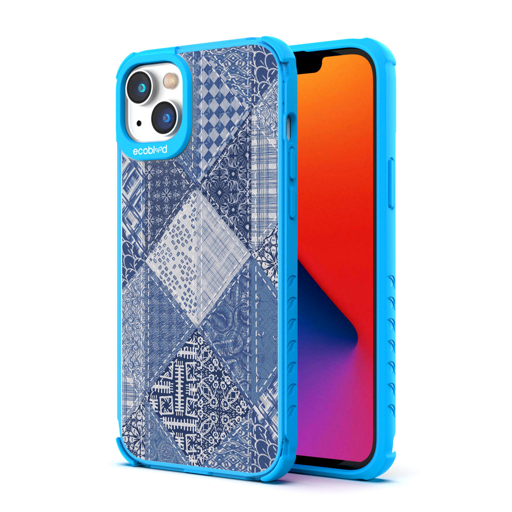 Back View Of Blue Eco-Friendly iPhone 14 Plus Clear Case With Tailor Made Design & Front View Of Screen