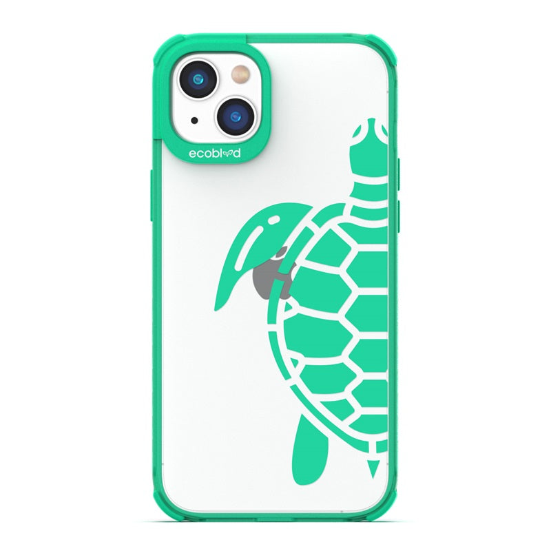 Laguna Collection - Green Eco-Friendly iPhone 14 Case With A Minimalist Sea Turtle Design On A Clear Back - Compostable