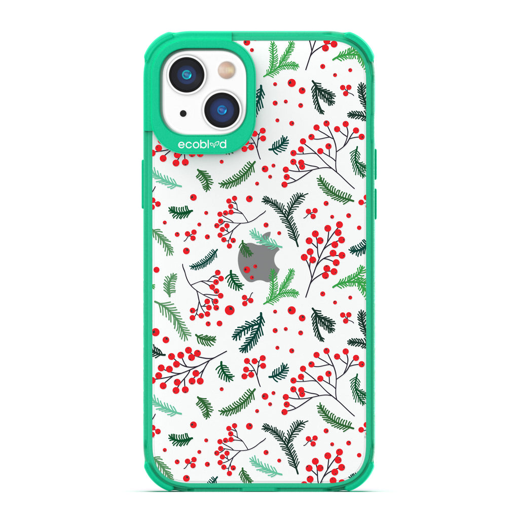 Winter Collection - Green Eco-Friendly Laguna iPhone 14 Plus Case With Mistletoe On A Clear Back