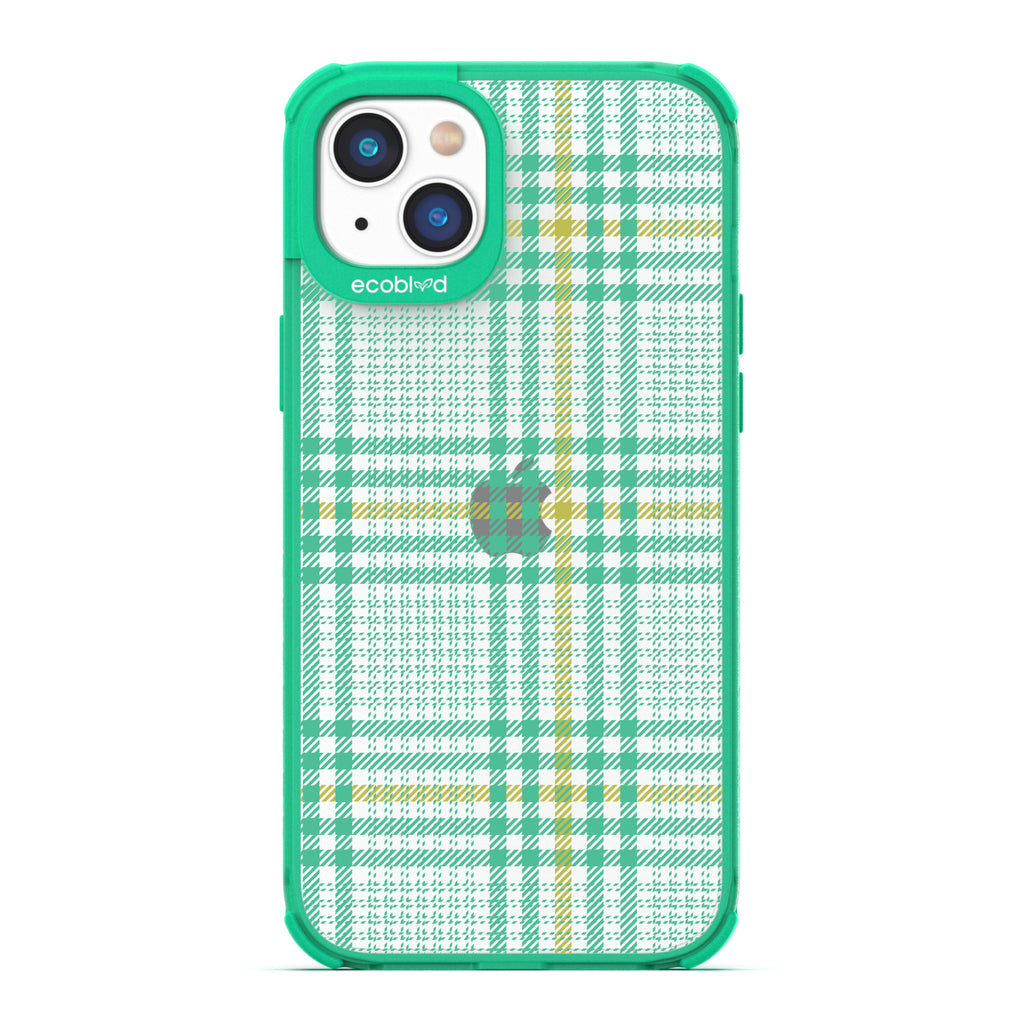 As If - Iconic Tartan Plaid - Eco-Friendly Clear iPhone 14 Plus Case With Green Rim