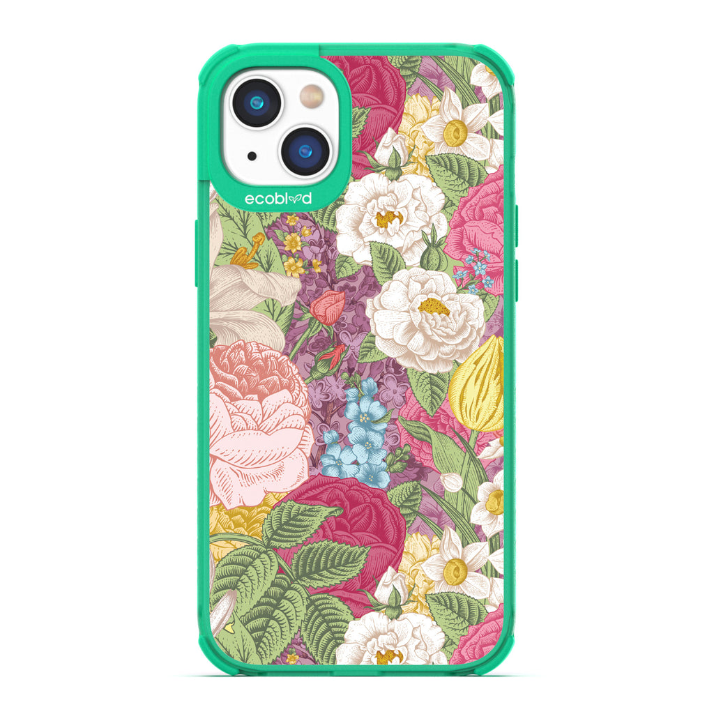 Timeless Collection - Green Laguna Compostable iPhone 14 Case With A Bright Watercolor Floral Arrangement Print