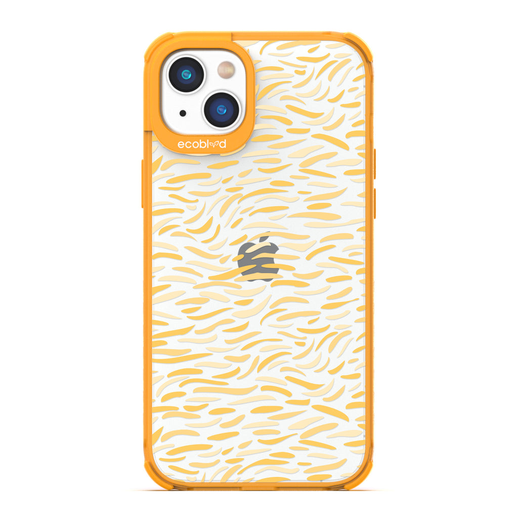 Timeless Collection - Yellow Laguna Compostable iPhone 14 Case With Abstract Paint Brush Strokes On A Clear Back
