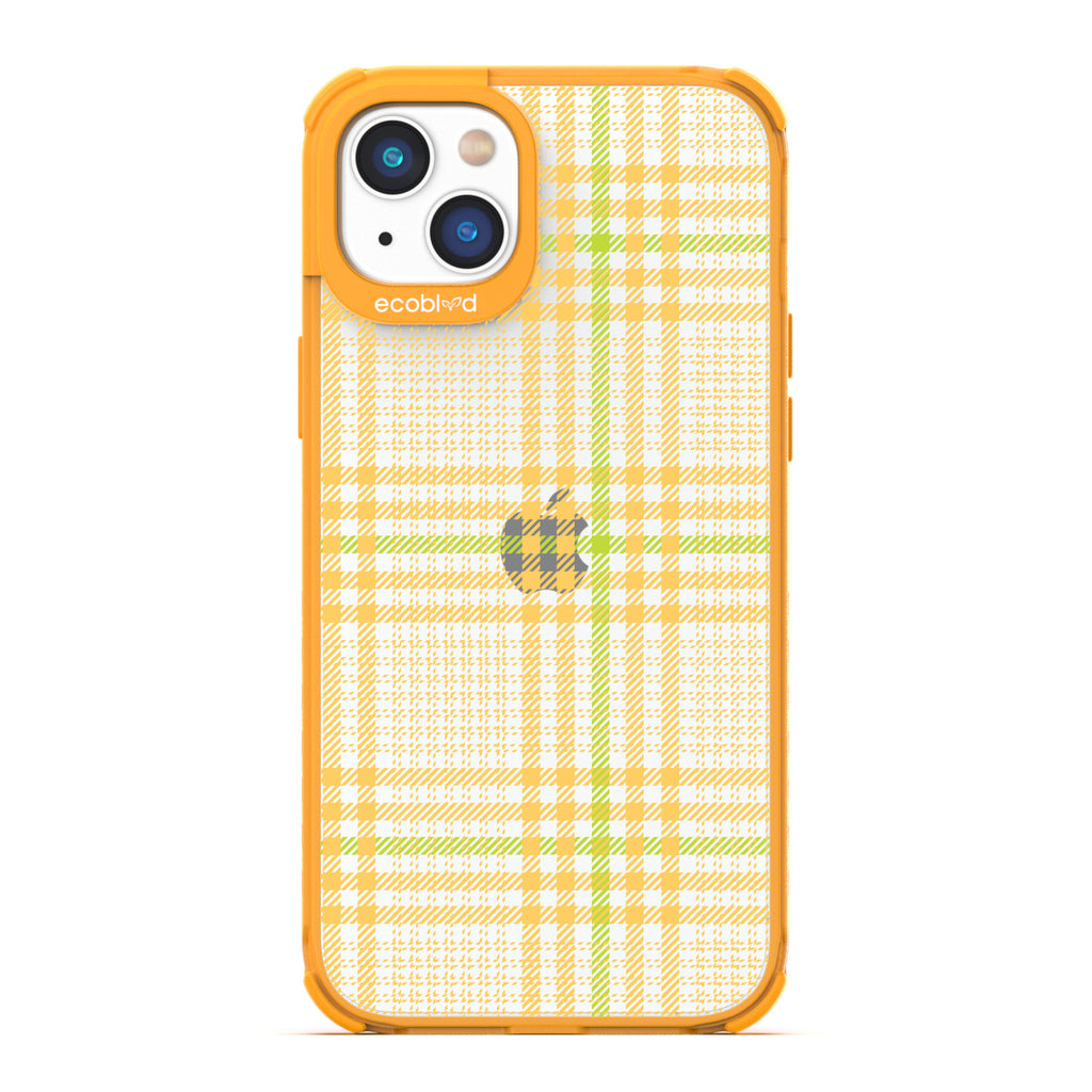 As If - Iconic Tartan Plaid - Eco-Friendly Clear iPhone 14 Plus Case With Yellow Rim