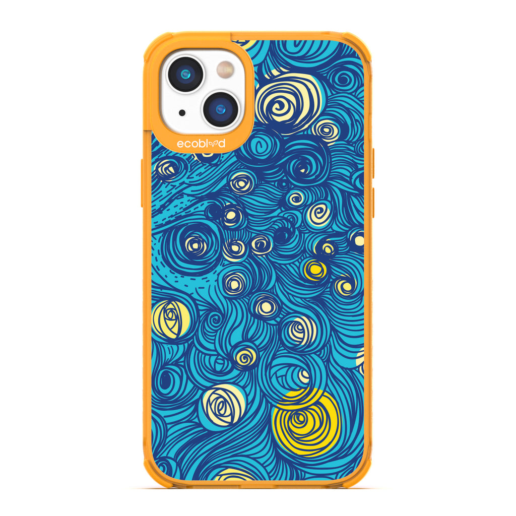 Winter Collection - Yellow Compostable iPhone 14 Plus Case - Van Gogh Starry Night-Inspired Art On A Clear Back