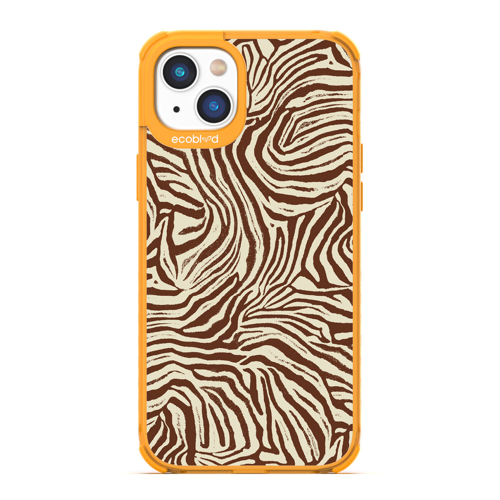 Contemporary Collection - Yellow Compostable iPhone 14 Plus Case - Brown Zebra Print On A Clear Back