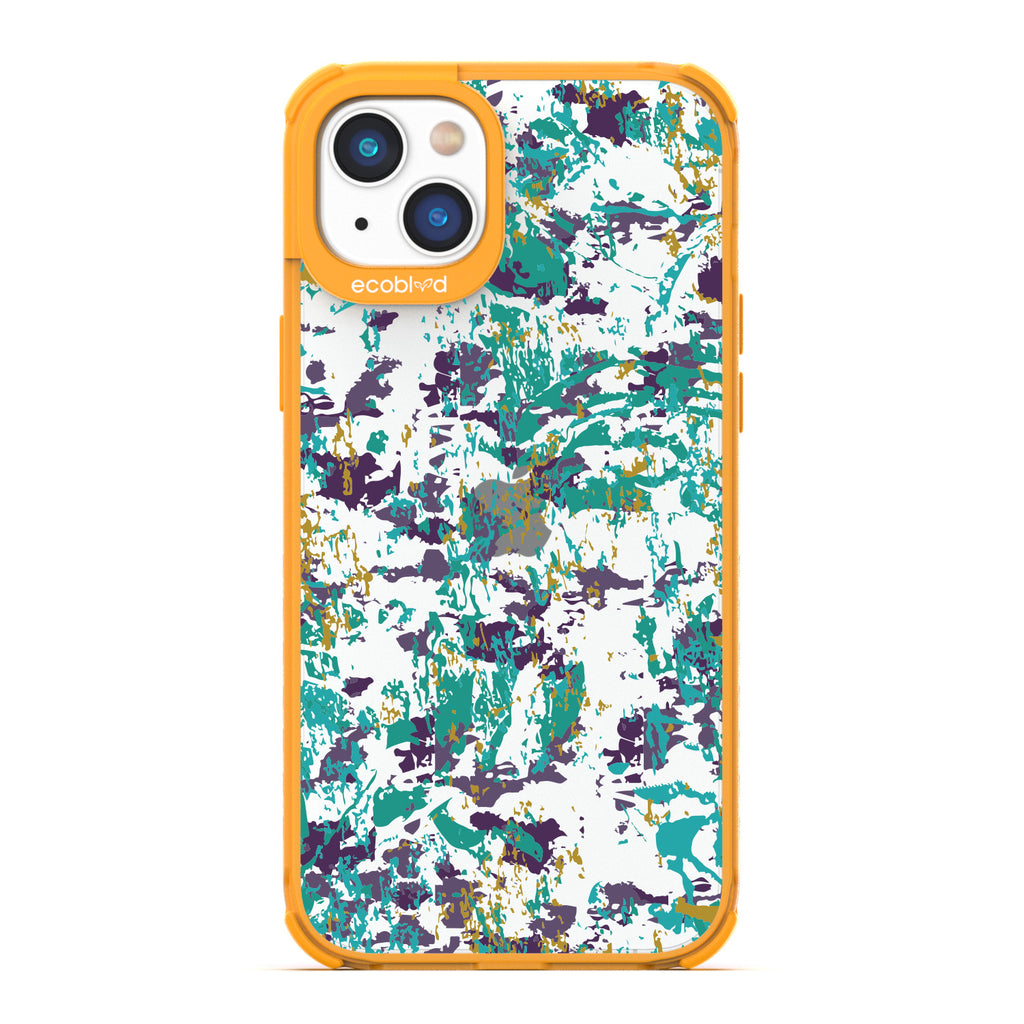 Contemporary Collection - Yellow Compostable iPhone 14 Plus Case - Abstract Expressionist Paint Splatter On A Clear Back