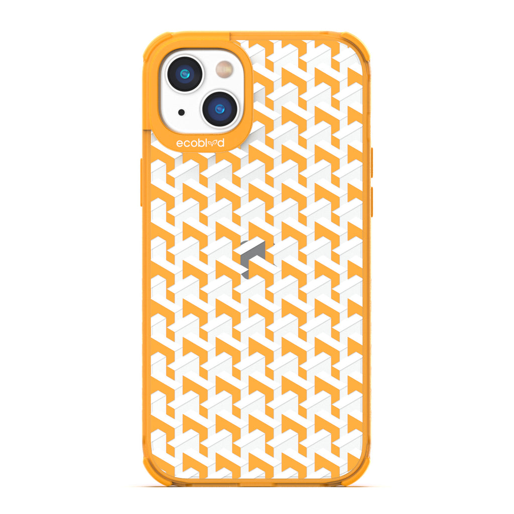 Timeless Collection - Yellow Laguna Eco-Friendly iPhone 14 Case With A High-Fashion Inspired Chevron Print On A Clear Back