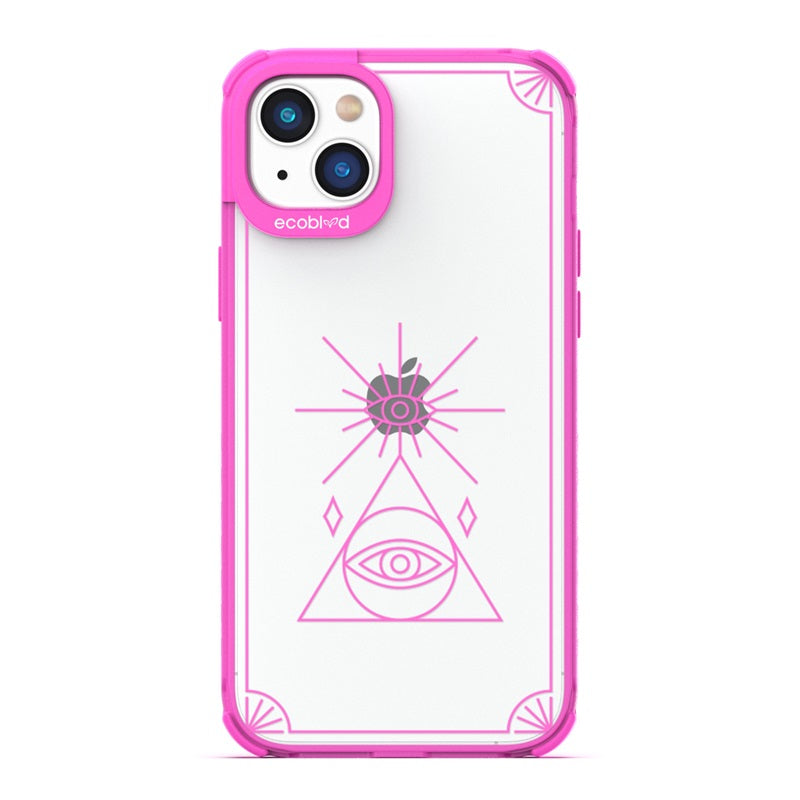 Laguna Collection - Pink Eco-Friendly iPhone 14 Case With An All Seeing Eye Tarot Card On A Clear Back - Compostable