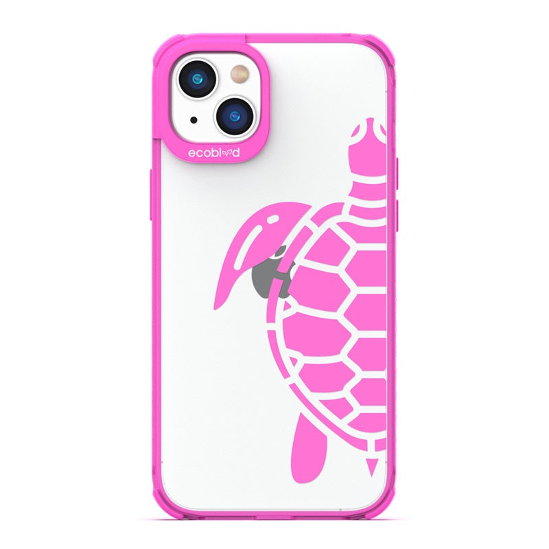 Laguna Collection - Pink Eco-Friendly iPhone 14 Case With A Minimalist Sea Turtle Design On A Clear Back - Compostable