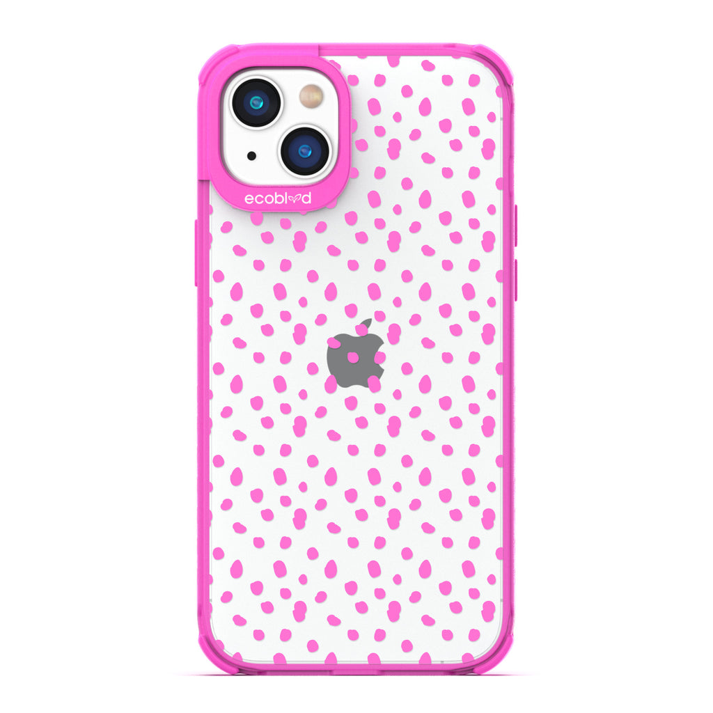 Timeless Collection - Pink Laguna Compostable iPhone 14 Case With A Polka Dot Pattern On A Clear Back