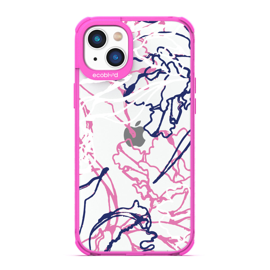 Contemporary Collection - Pink Compostable iPhone 14 Plus Case - Minimalist Abstract Lines & Squiggles On A Clear Back