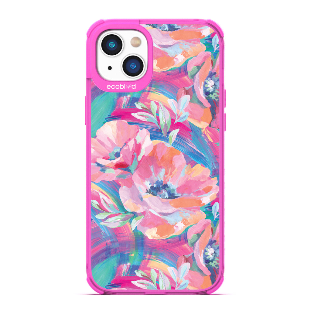 Spring Collection - Pink Compostable iPhone 14 Case - Pastel-Colored Abstract Painting Of Poppies On Clear Back