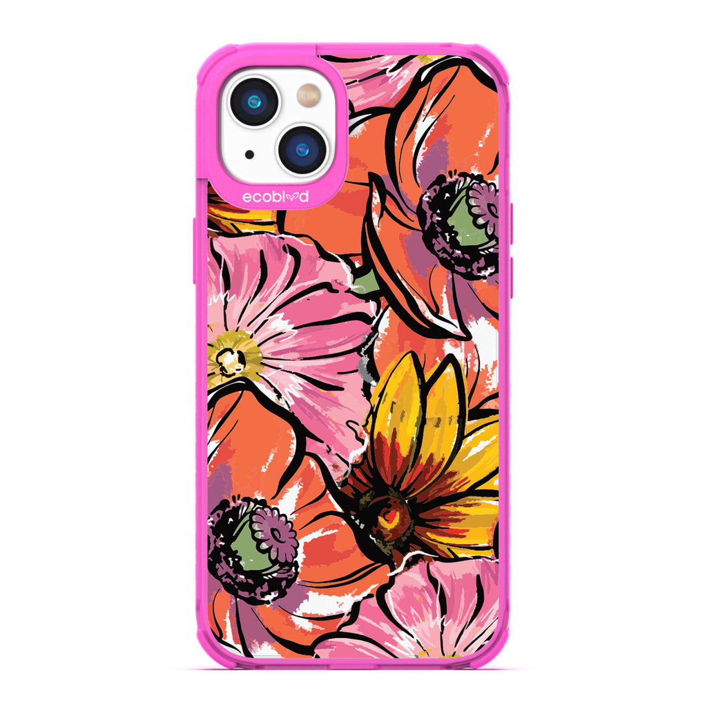 Spring Collection - Pink Compostable iPhone 14 Plus Case - Watercolor Spring Flowers Painting On A Clear Back