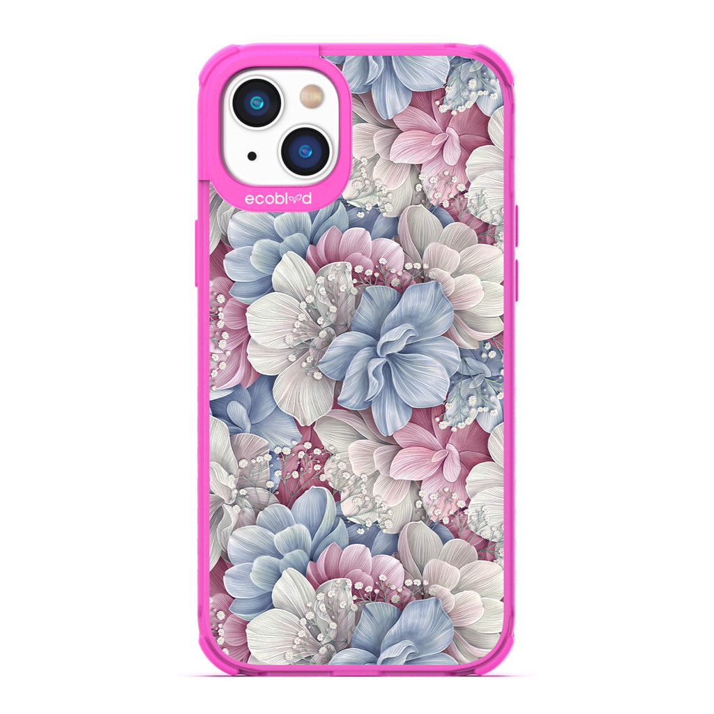 Spring Collection - Pink Compostable iPhone 14 Plus Case - Dewey Pastel-Colored Watercolor Hydrangeas On A Clear Back