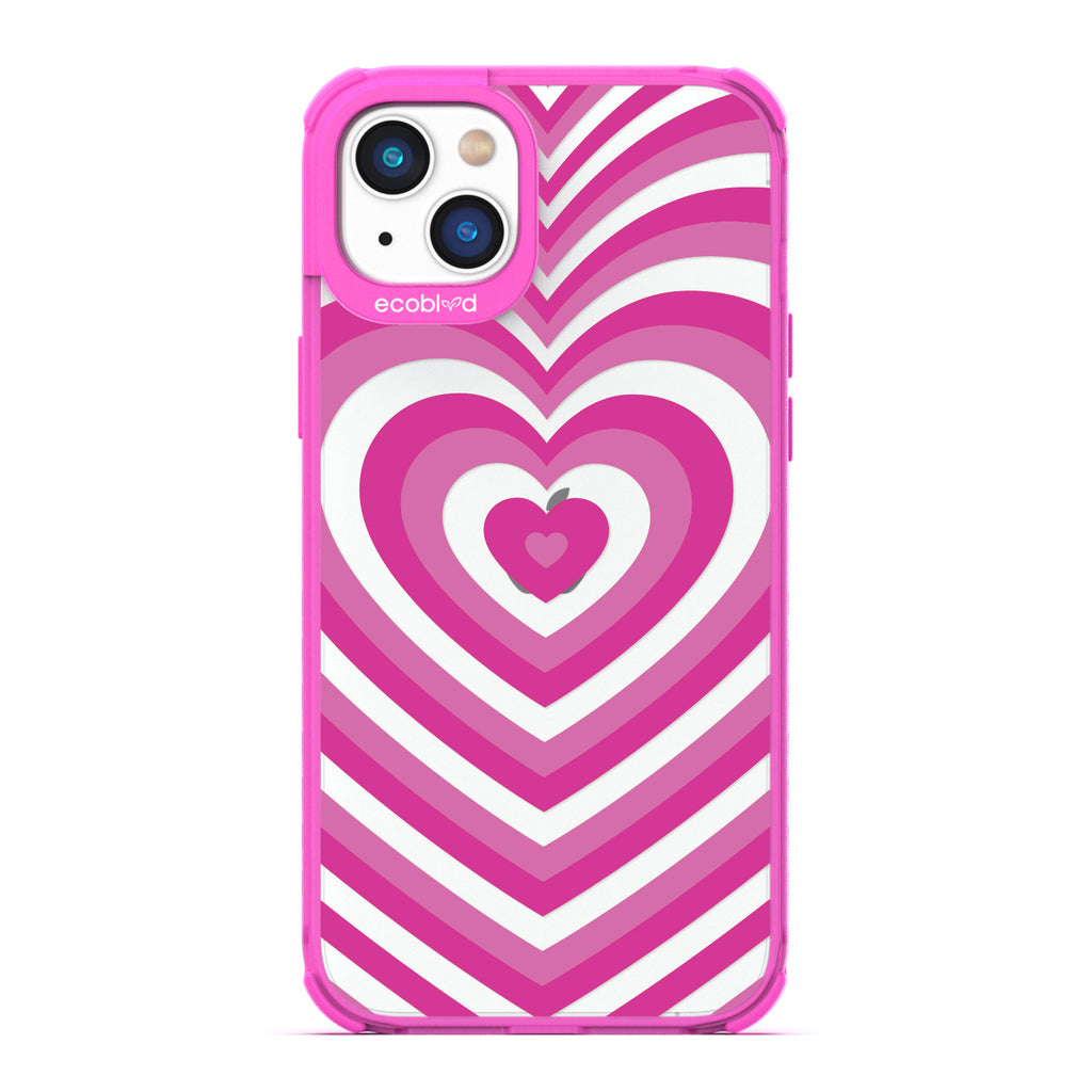 Love Collection - Pink Compostable iPhone 14 Plus Case - A Pink Heart Gradually Growing Larger On A Clear Back