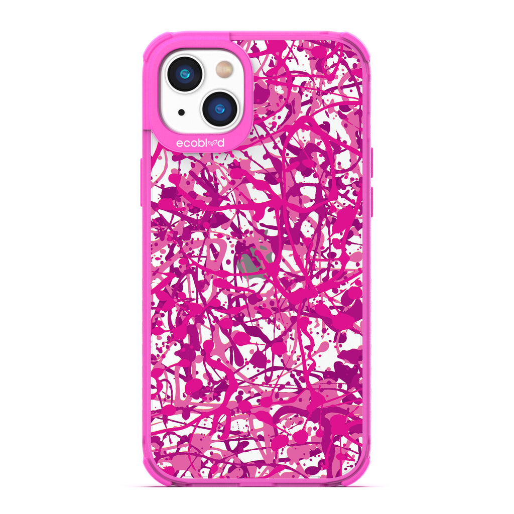 Contemporary Collection - Pink Compostable iPhone 14 Case - Abstract Pollock-Style Painting On A Clear Back