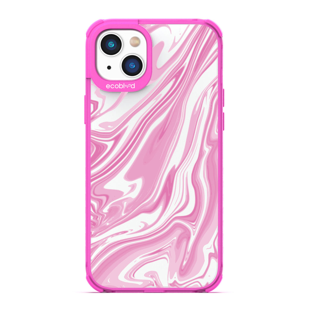 Timeless Collection - Pink Laguna Compostable iPhone 14 Plus Case With Marble Swirls On a Clear Back