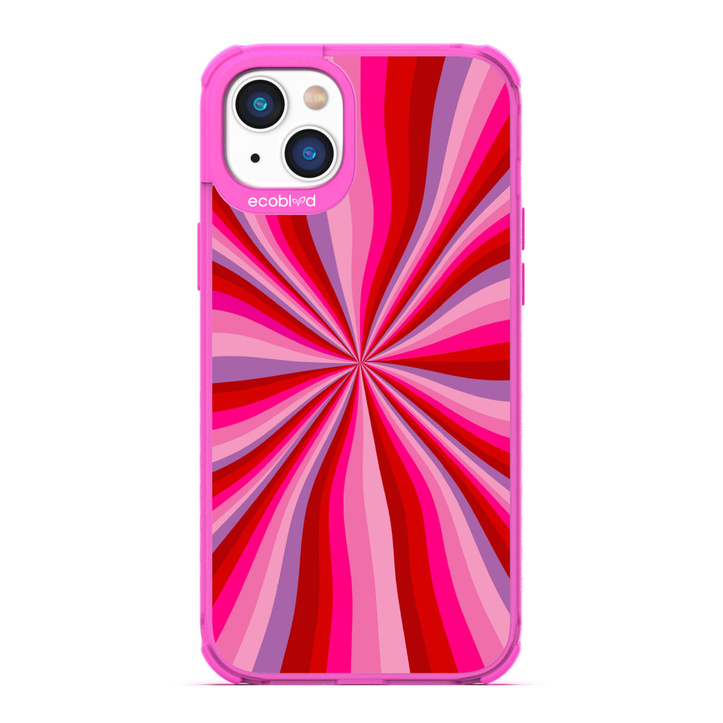 Love Collection - Pink Compostable iPhone 14 Case - Radial Burst Of Pink & Purple Gradients On A Clear Back