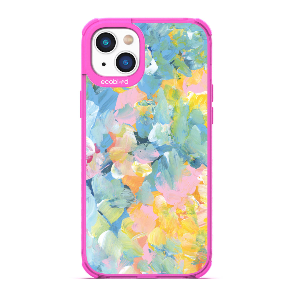 Spring Collection - Pink Compostable iPhone 14 Plus Case - Pastel Acrylic Abstract Paint Smears & Blots On A Clear Back