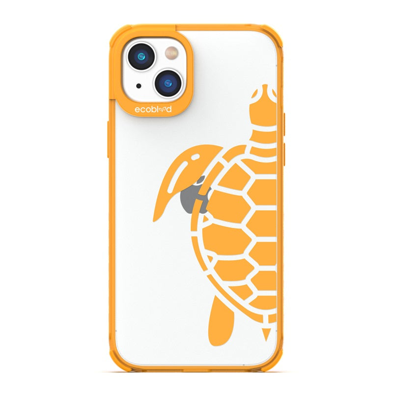 Laguna Collection - Yellow Eco-Friendly iPhone 14 Case With A Minimalist Sea Turtle Design On A Clear Back - Compostable