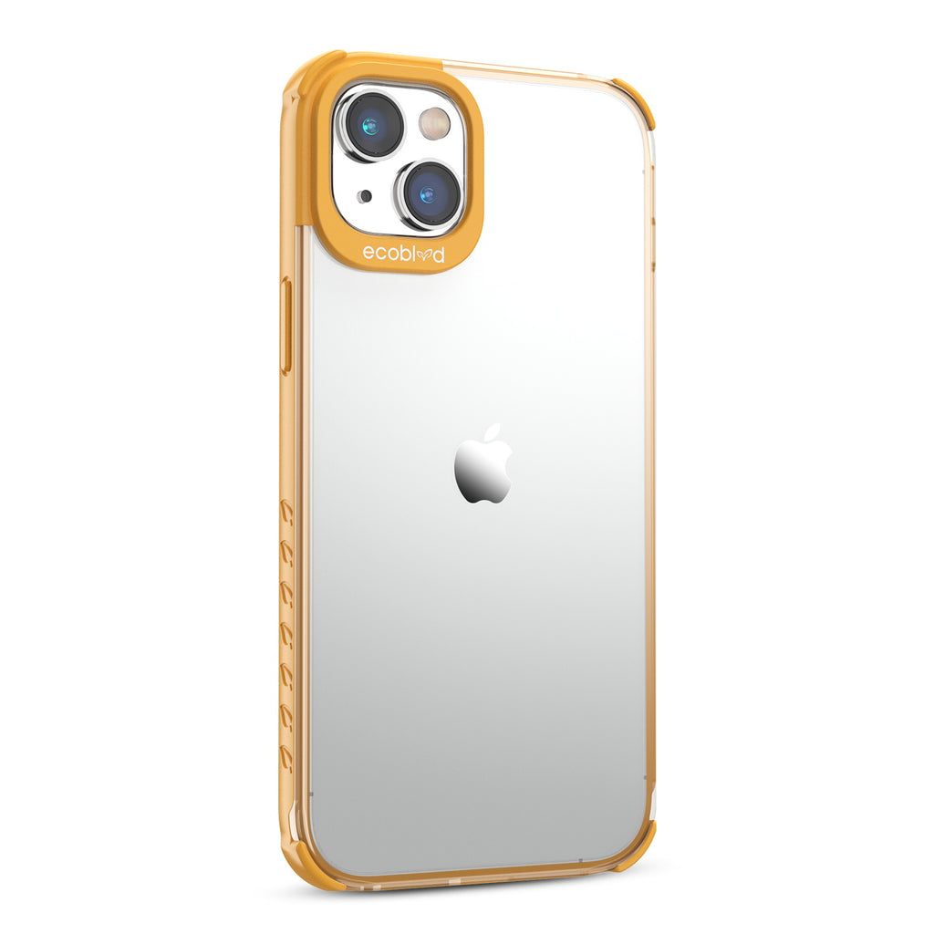 Right View Of Yellow Laguna Collection iPhone 14 Case With A Clear Back Showing Raised Camera Ring & Non-Slip Grip