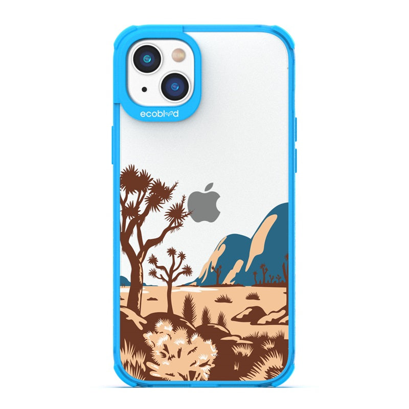 Laguna Collection - Blue Eco-Friendly iPhone 14 Plus Case With Minimalist Joshua Tree Desert Landscape On A Clear Back