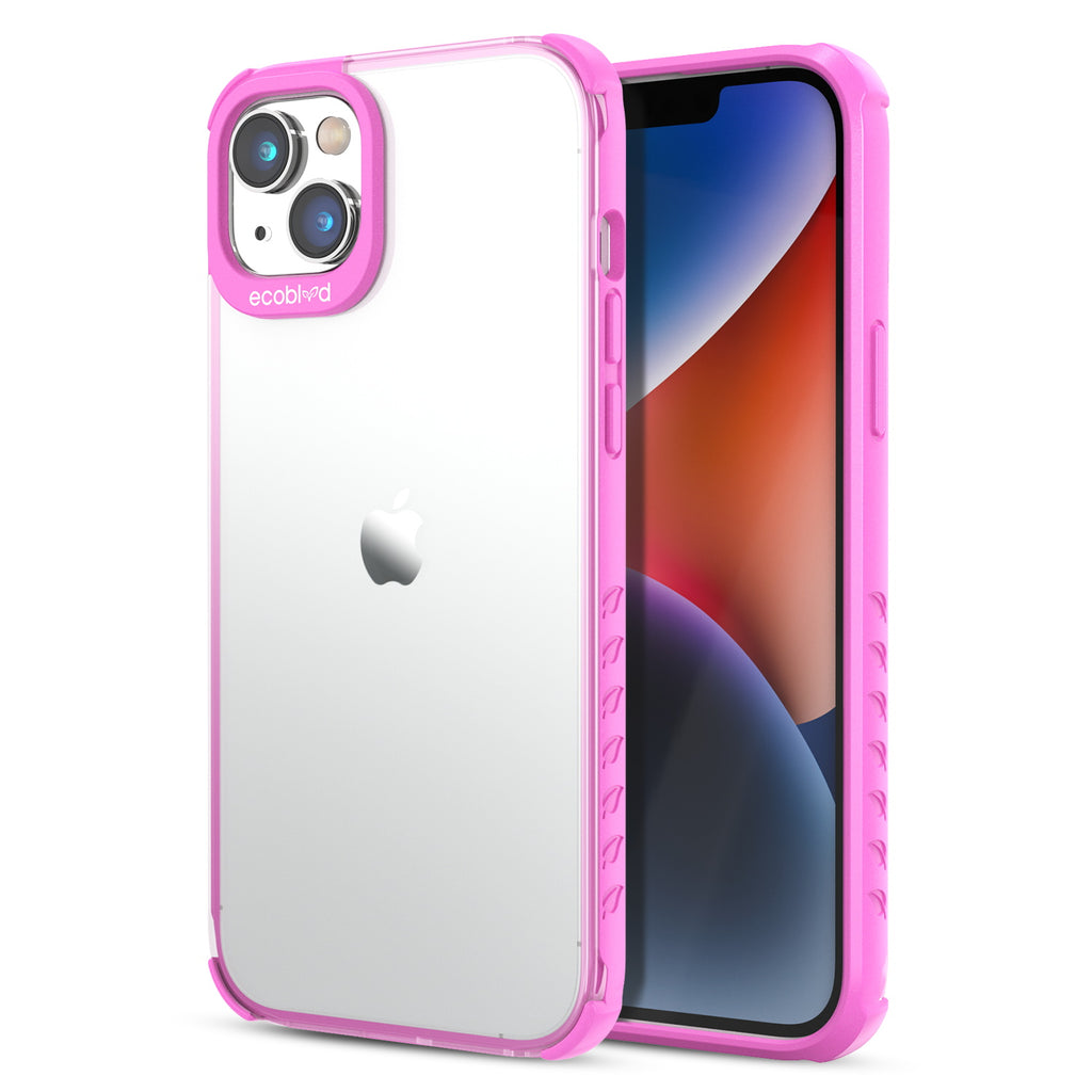 Back View Of The Pink iPhone 14 Plus Laguna Collection Case With A Clear Back And Front View Of The Screen