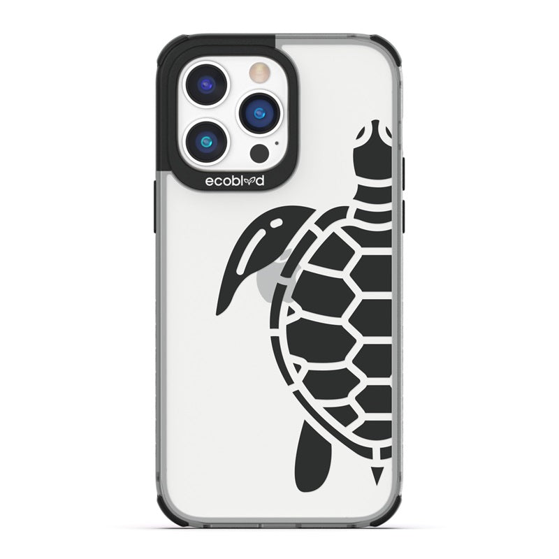 Laguna Collection - Black Eco-Friendly iPhone 14 Pro Case With A Minimalist Sea Turtle Design On A Clear Back - Compostable