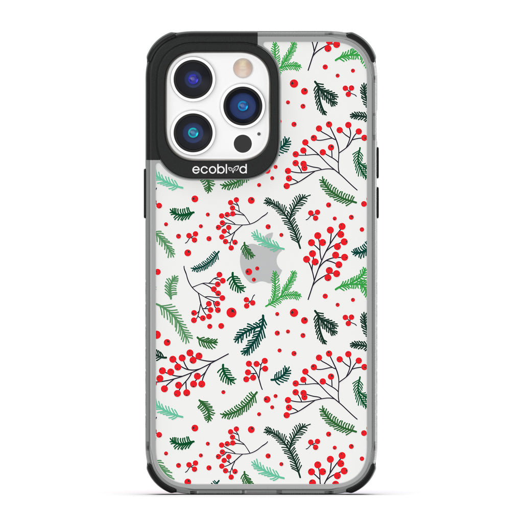 Winter Collection - Black Eco-Friendly Laguna iPhone 14 Pro Case With Mistletoe On A Clear Back