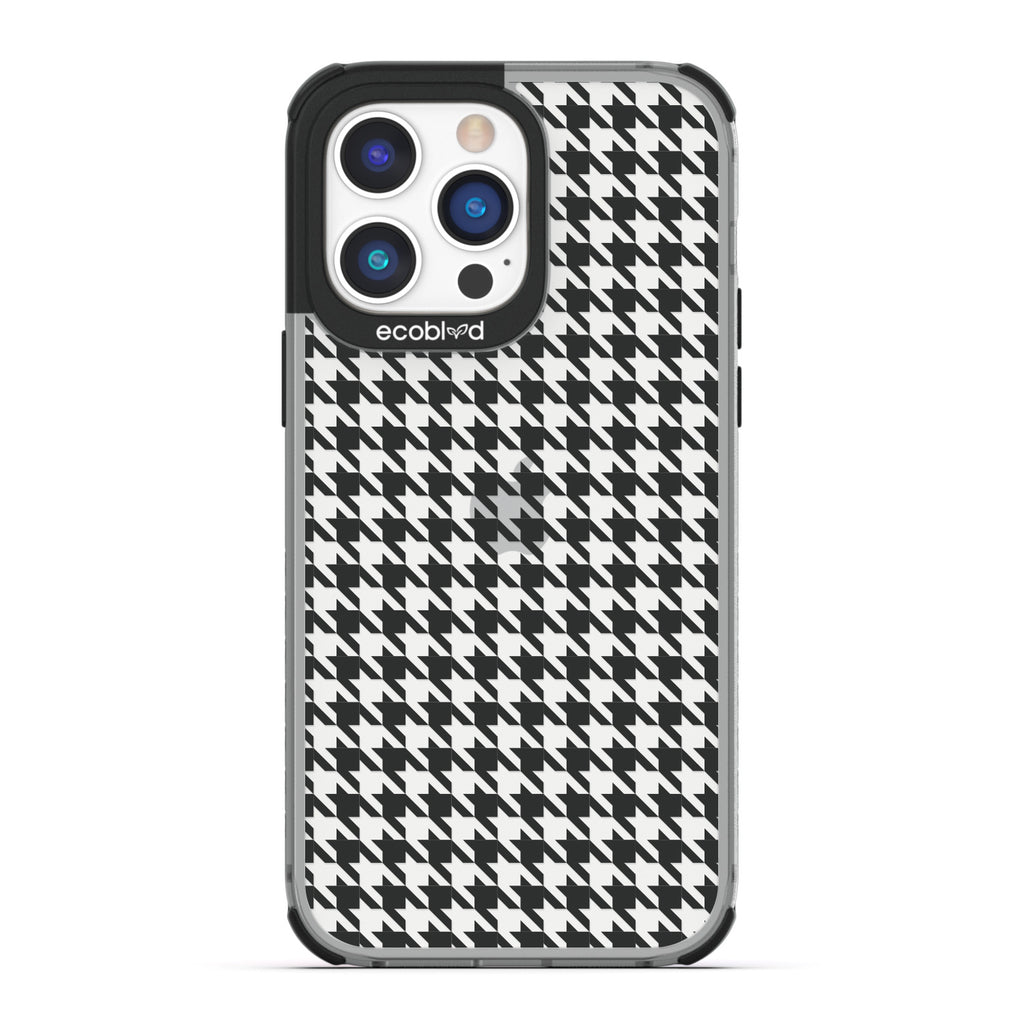 Timeless Collection - Black Laguna Compostable iPhone 14 Pro Case With A Plaid Houndstooth Pattern On A Clear Back