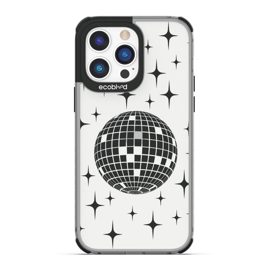 Winter Collection - Black Eco-Friendly iPhone 14 Pro Max Case - A Mirror Ball Shines With Stars On A Clear Back