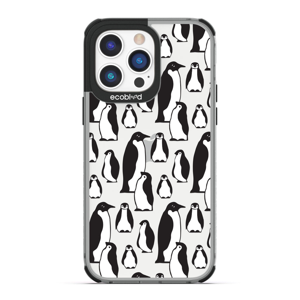 Winter Collection - Black Laguna Eco-Friendly iPhone 14 Pro Max Case With A Waddle Of Penguins On A Clear Back