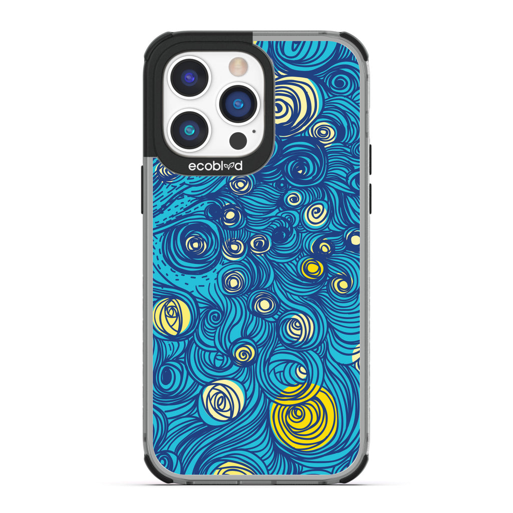 Winter Collection - Black Compostable iPhone 14 Pro Max Case - Van Gogh Starry Night-Inspired Art On A Clear Back