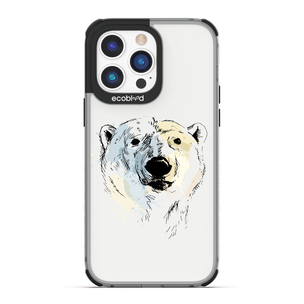 Winter Collection - Black Compostable iPhone 14 Pro Max Case - Illustrated Polar Bear Face On Clear Back
