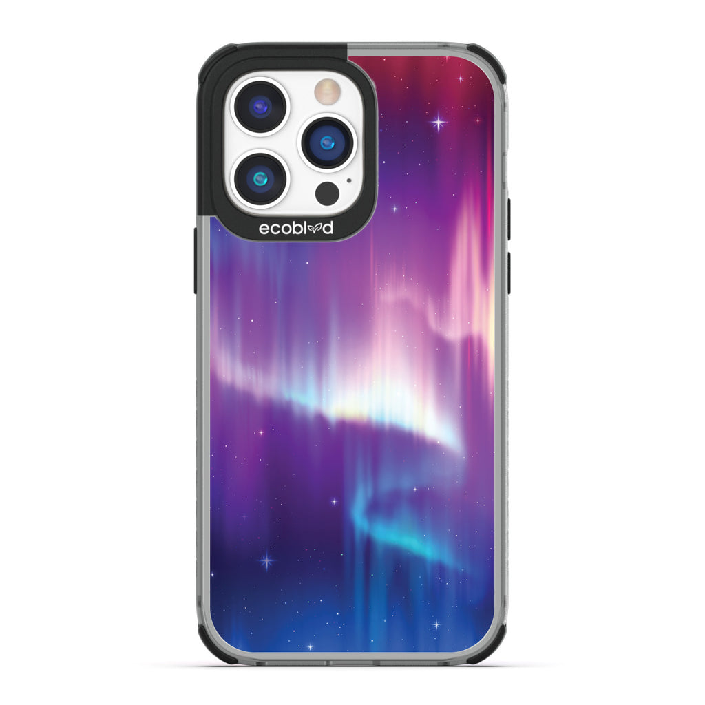 Aurora Borealis - Black Compostable iPhone 14 Pro Case - Northern Lights In The Night Sky On A Clear Back