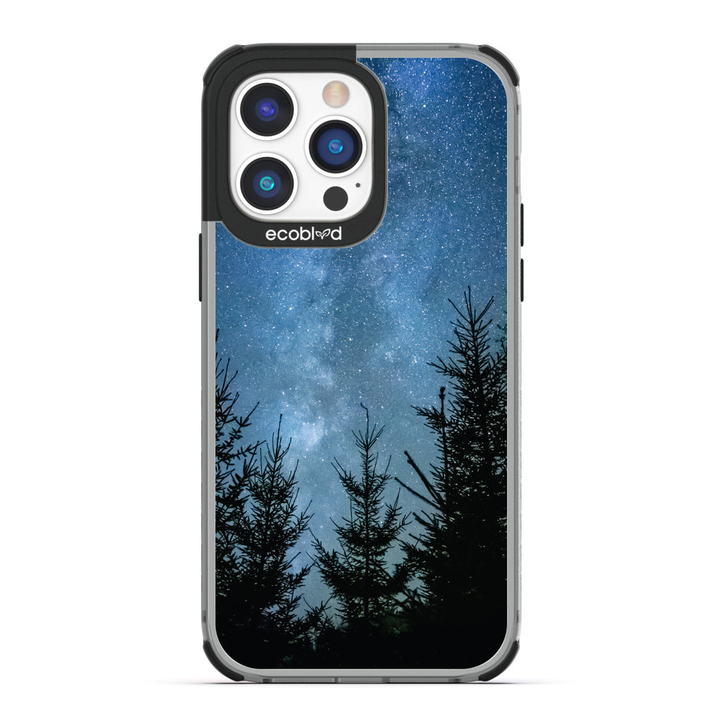 Winter Collection - Black Compostable iPhone 14 Pro Max Case - Star-Filled Night Sky In The Woods On A Clear Back