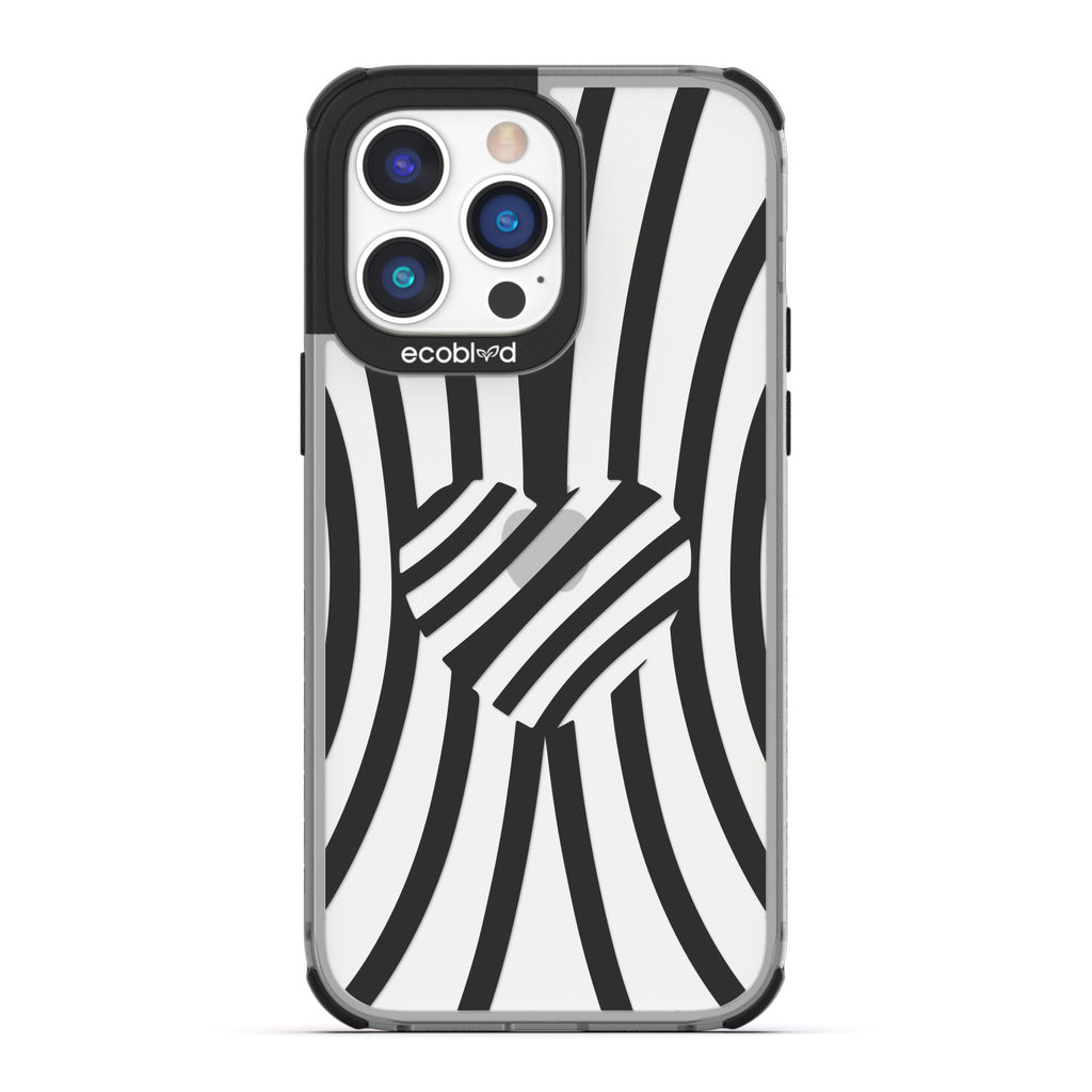 Love Collection - Black Compostable iPhone 14 Pro Max Case - Black  Zebra Stripes & A Heart In The Center On A Clear Back