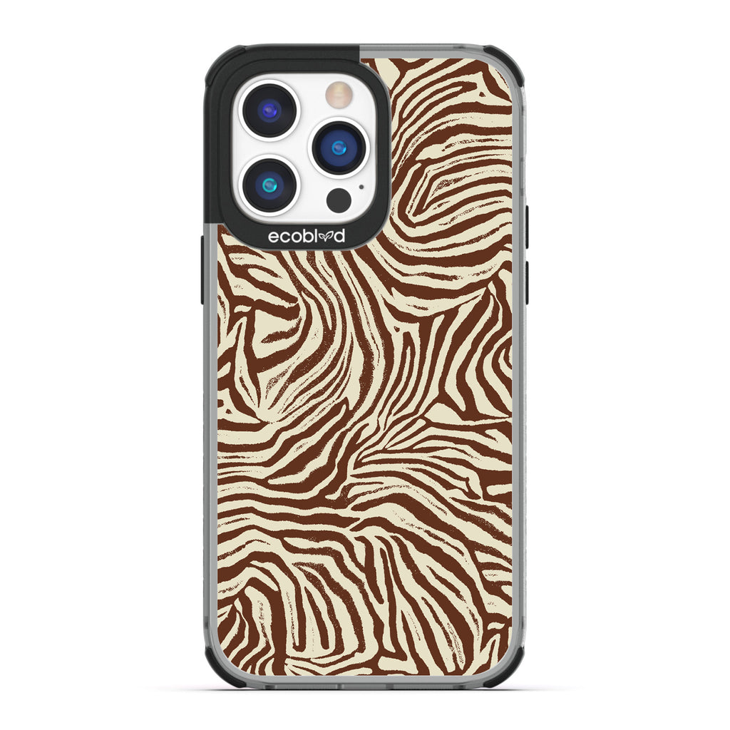 Contemporary Collection - Black Compostable iPhone 14 Pro Max Case - Brown Zebra Print On A Clear Back