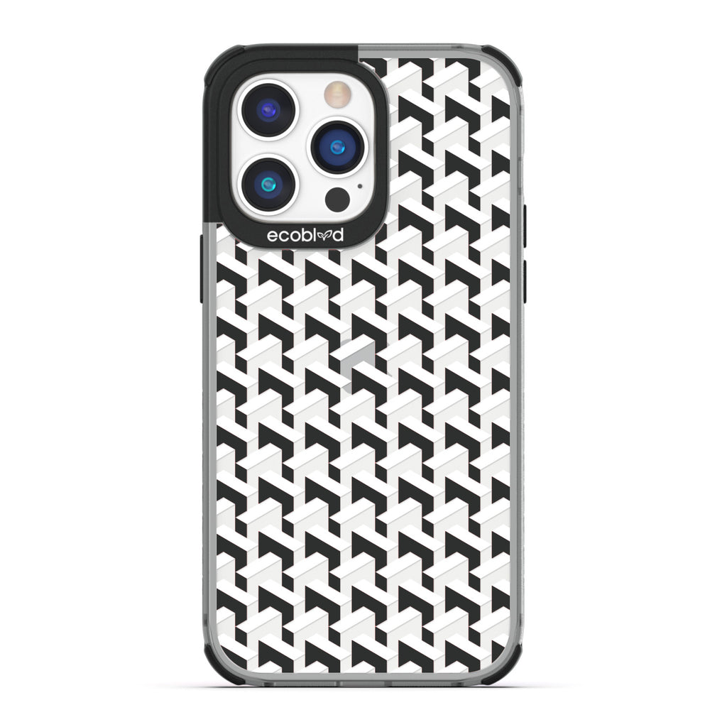 Timeless Collection - Black Laguna Compostable iPhone 14 Pro Max Case With High-Fashion Inspired Chevron Print On Clear Back