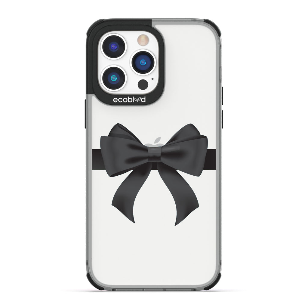 Winter Collection - Black Eco-Friendly Laguna iPhone 14 Pro Case With A Black Gift Bow Printed On A Clear Back