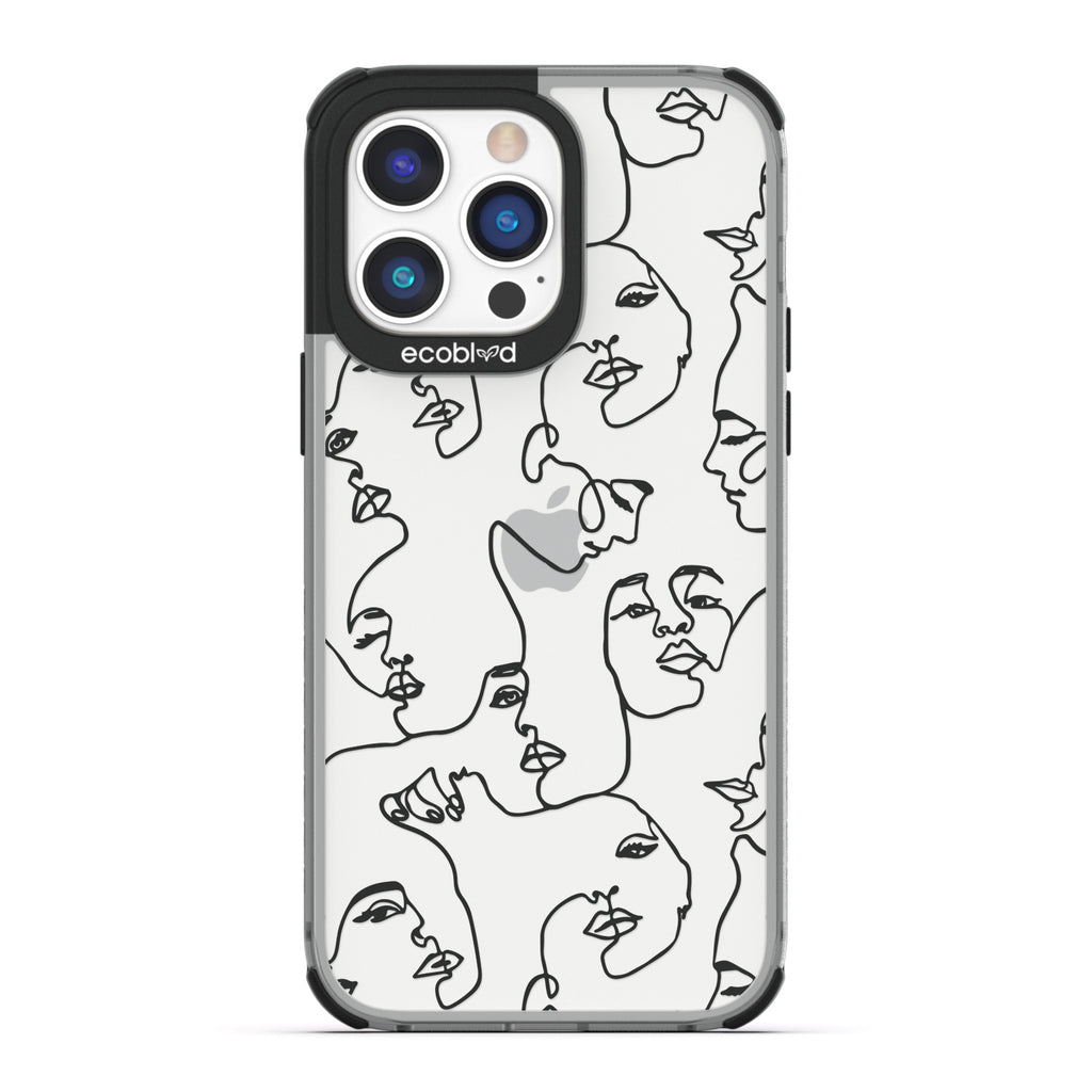 Contemporary Collection - Black Compostable iPhone 14 Pro Case - Line Art Of A Woman's Face On A Clear Back
