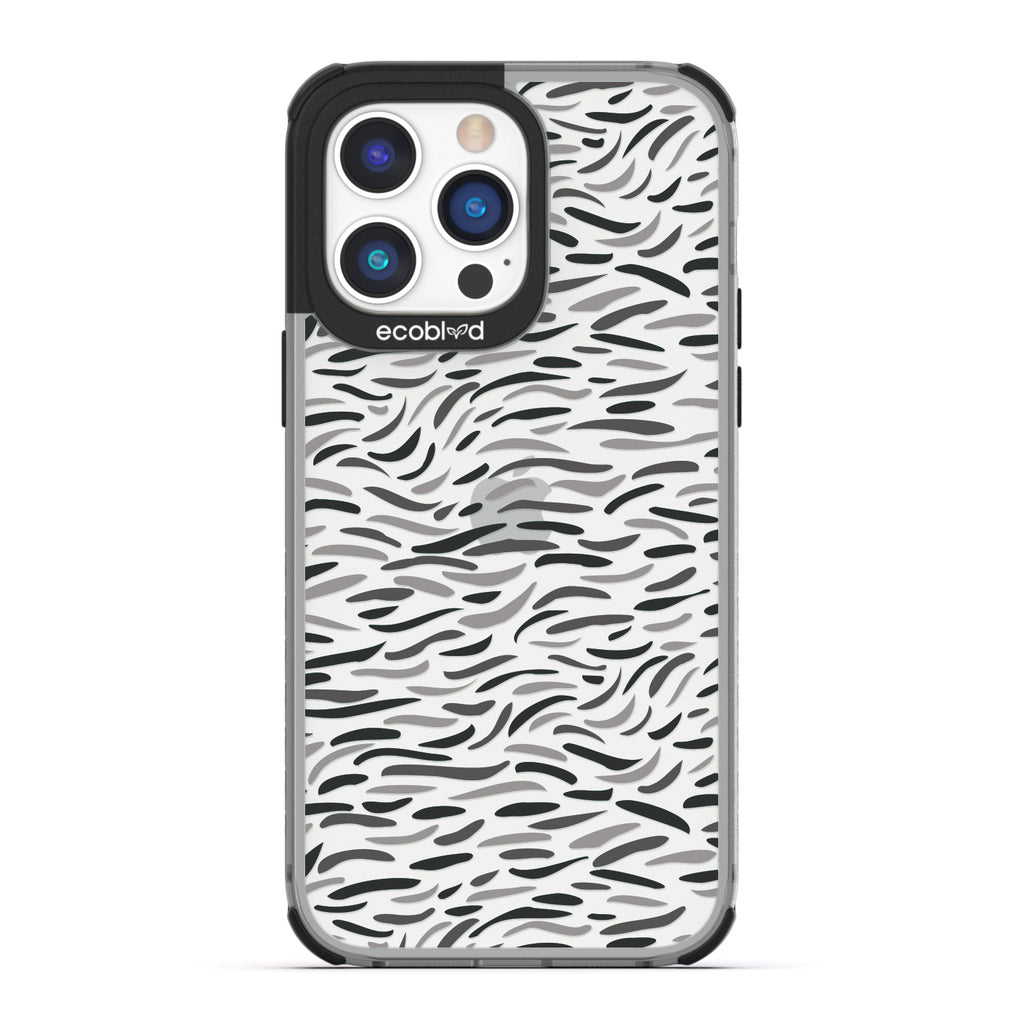 Timeless Collection - Black Laguna Compostable iPhone 14 Pro Max Case With Abstract Paint Brush Strokes On A Clear Back