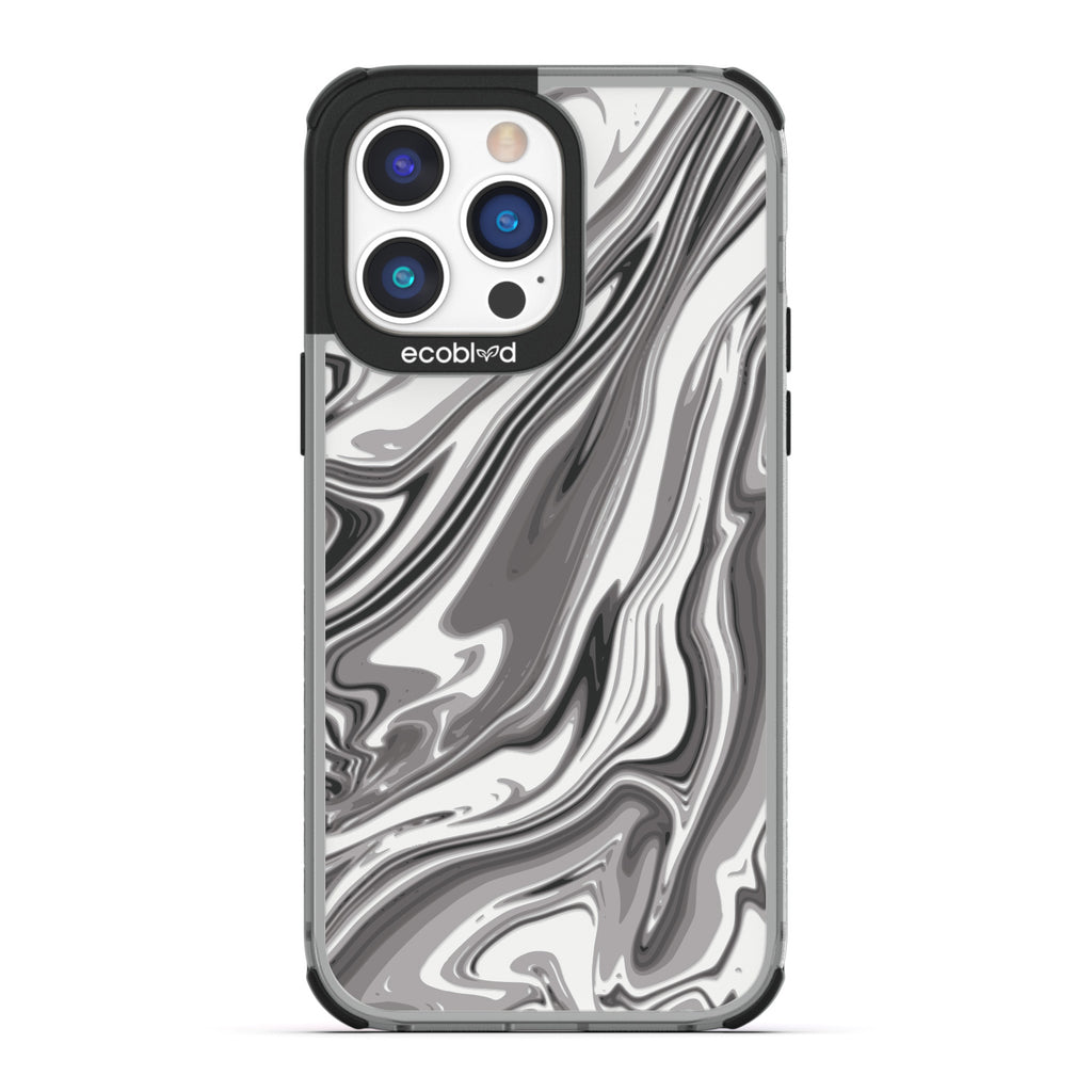 Timeless Collection - Black Laguna Compostable iPhone 14 Pro Case With Marble Swirls On a Clear Back