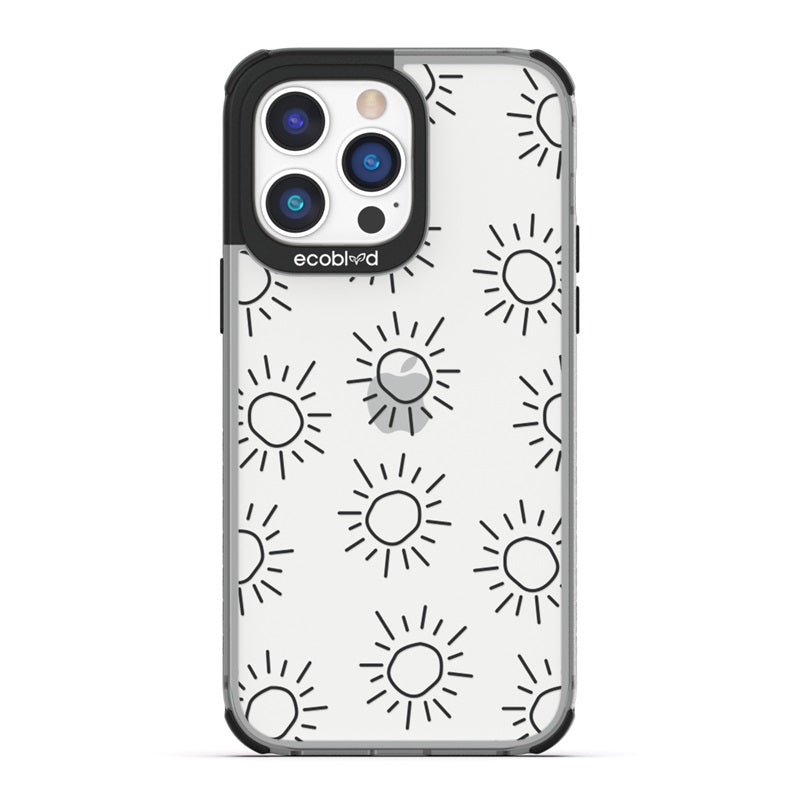 Laguna Collection - Black Eco-Friendly iPhone 14 Pro Case With Hand Drawn Sun Pattern On A Clear Back - Compostable